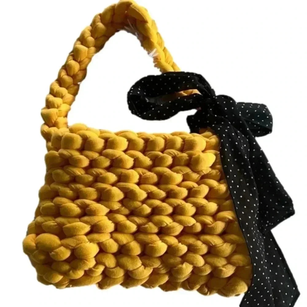 Handmade Yellow Chunky Crochet Small Size Shoulder Bag